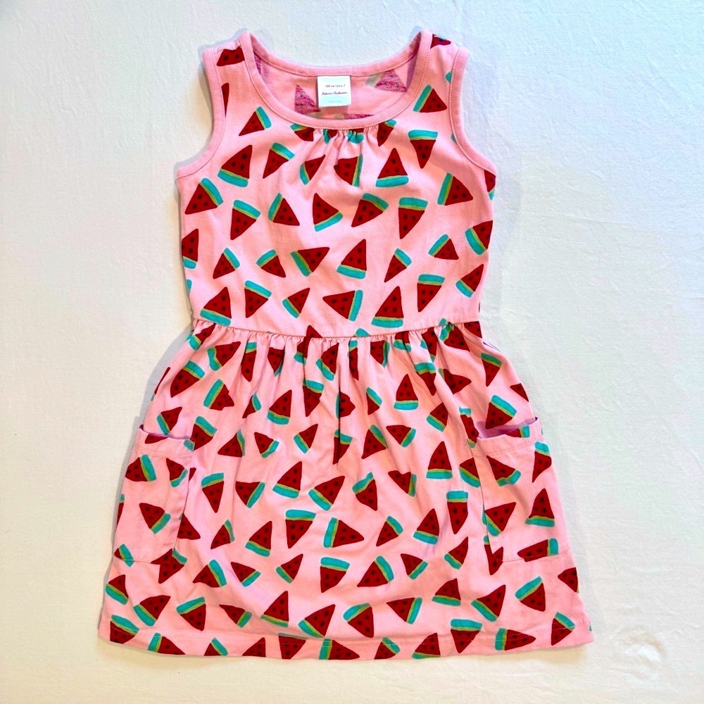 Hanna Andersson Pocket Art Dress Girls 6-7 120 cm Happy Pink Watermelon Summer